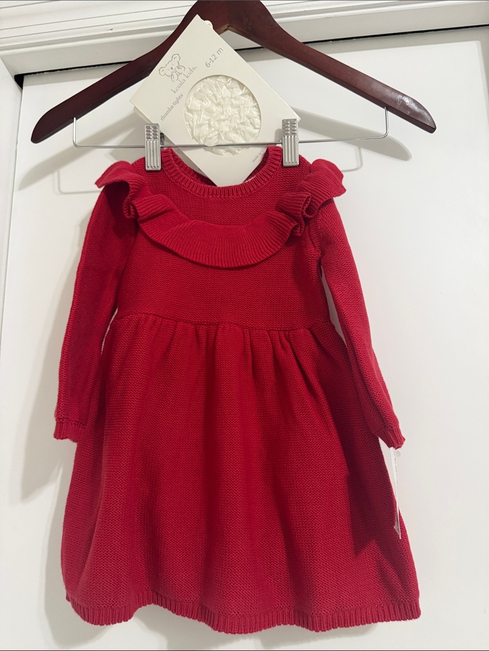 🍁🌾 Carter’s Girl’s Red Knit Ruffle Dress FREE White Ruffle Stockings